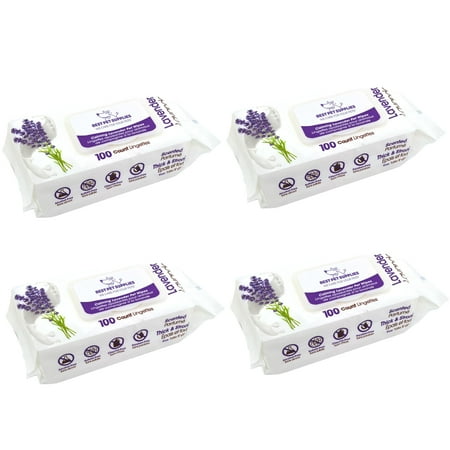Best Pet Supplies 8" x 9" Pet Grooming Wipes for Dogs & Cats, 400 Pack, Plant-Based Deodorizer for Coats & Dry, Itchy, or Sensitive Skin, Clean Ears, Paws, & Butt - Calming Lavender