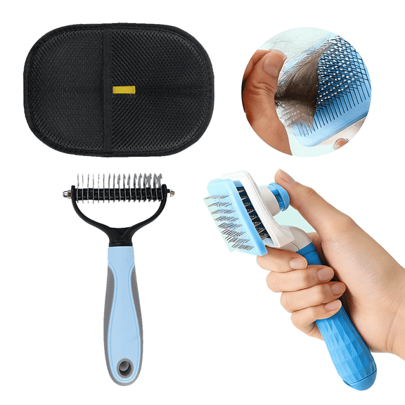 3 PCS Self Cleaning Slicker Brush for Dogs, Cats, Pet Grooming Combo Deshedding Grooming Massaging Tool Undercoat Shedding Haired Pets Hair Removal Glove
