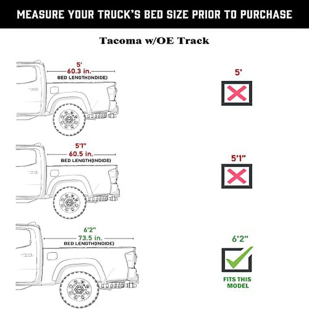 Toptiny Hard Tri-Fold Truck Bed Tonneau Cover Fits 05–15 Toyota Tacoma w/ OE Track System 6'2" Bed waterproof pickup bed topper