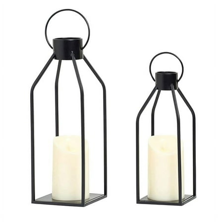 Candle Lantern 2 Set Black Decorative Lanterns Indoor Outdoor Home Decor with Flickering LED Christmas