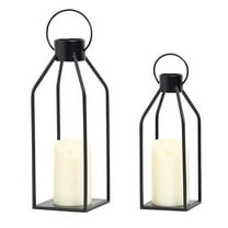 Candle Lantern 2 Set Black Decorative Lanterns Indoor Outdoor Home Decor with Flickering LED Christmas