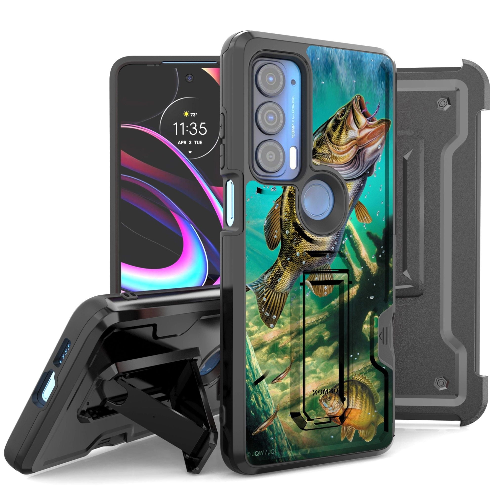 Armor Kombo (Heavy Duty) Belt Holster Case for Motorola Edge 5G UW | Edge 2021 - Bass Fishing