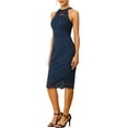 thumbnail image 3 of INSPIRE CHIC Women's Elegant Lace Halter Neck Sleeveless Bodycon Cocktail Sheath Midi Dress S Dark Blue, 3 of 6