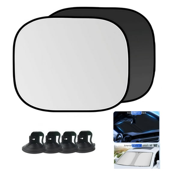 2 Piece Car Windshield Sun Shade, 18"x15" Front Window Sunshade Keeps Car Interior Cool, Windshield Shade Foldable Car Front Sunshield Blocks，Retractable Sun Visor Universal Fit for Small Sedan