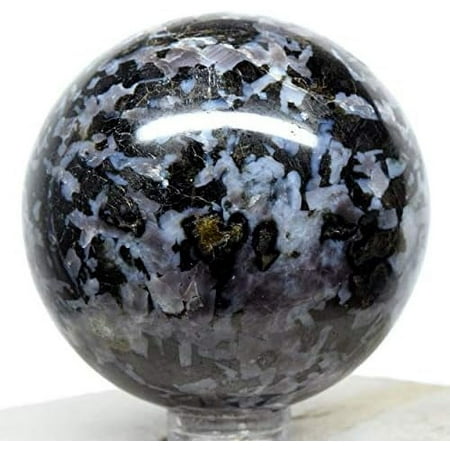 2" Indigo Gabbro Sphere Sparkling Natural Blizzard Crystal Ball Mystic Merlinite Mineral Polished Stone - Madagascar + Stand