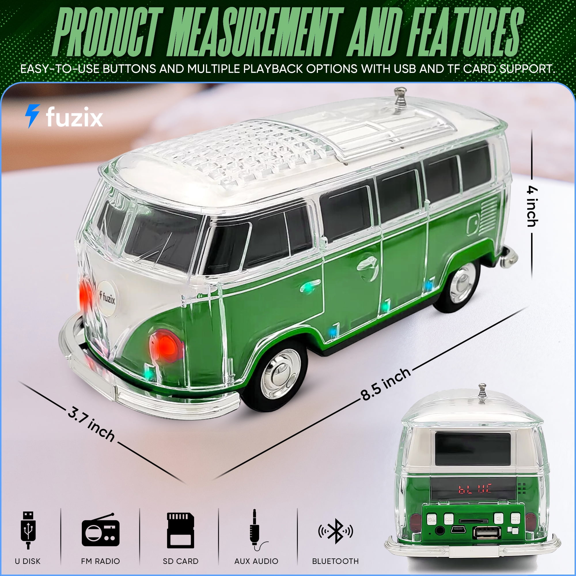 Fuzix WS-267 Car Bluetooth Portable Speaker with LED AUX USB FM Rechargeable