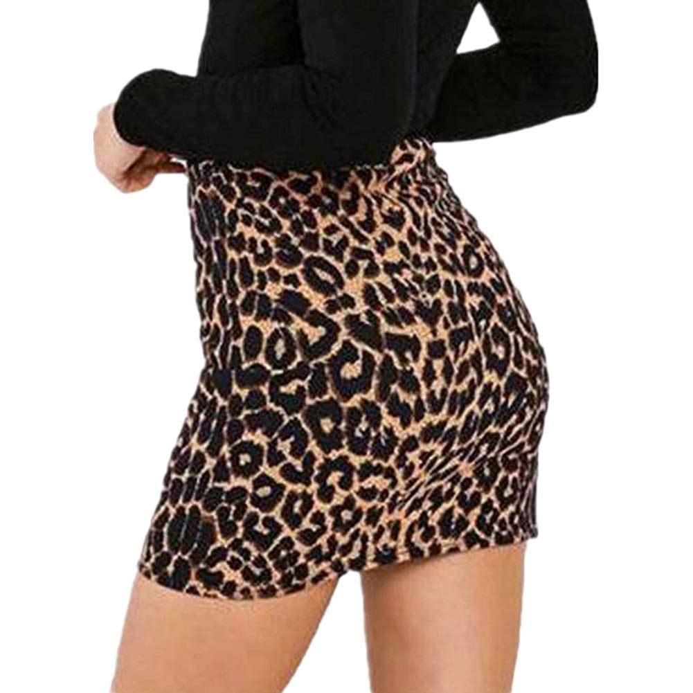 Womens Leopard Skirt Summer Polyester Party Wrap Mini/Midi Comfy Jeans Dresses