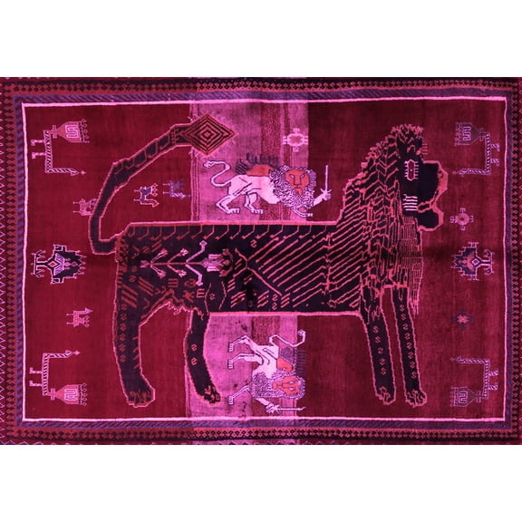 Ahgly Company Indoor Rectangle Animal Pink Traditional Area Rugs, 5' x 7'