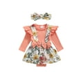 thumbnail image 1 of Seyurigaoka Baby Girl Romper Fake-2-Piece Round Neck Ruffle Floral Jumpsuit, 1 of 7