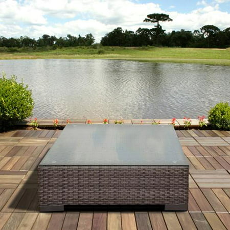 Atlantic  Grey Synthetic Wicker Square Coffee Table with Glass