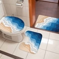 thumbnail image 4 of Blue Geometric Beach Bath Mat 3 Piece Bathroom Rug Set, Ombre Waves Moire Abstract Art Non Slip Bath Rug Contour Mat and Toilet Lid Cover, Absorbent Shower Mats Soft Bath Rugs and Mats Sets, 4 of 8