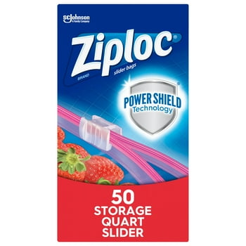 Ziploc® Brand Slider Storage Bags with Power Shield Technology, Quart, 50 Count