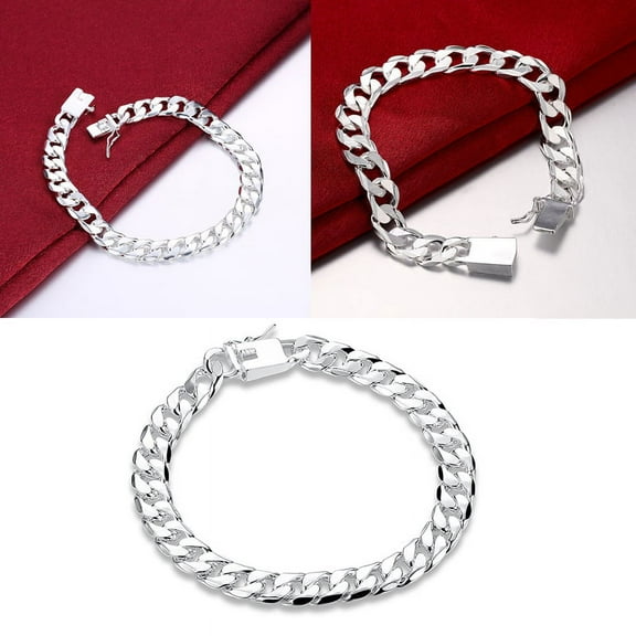 Men's Jewelry Bracelet 925 Sterling Silver 10mm Width Thick Bracelet Jewelry Buc Square Bangle Exquisite 20cm Male V1T9