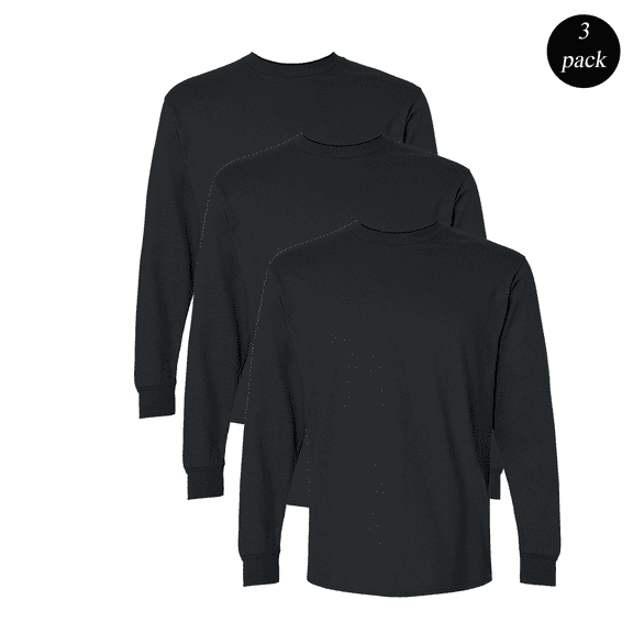 Gildan Men's Ultra Cotton Long Sleeve T-Shirt, Comfortable Classic Fit Blank Tee, Black, 3-Pack, S