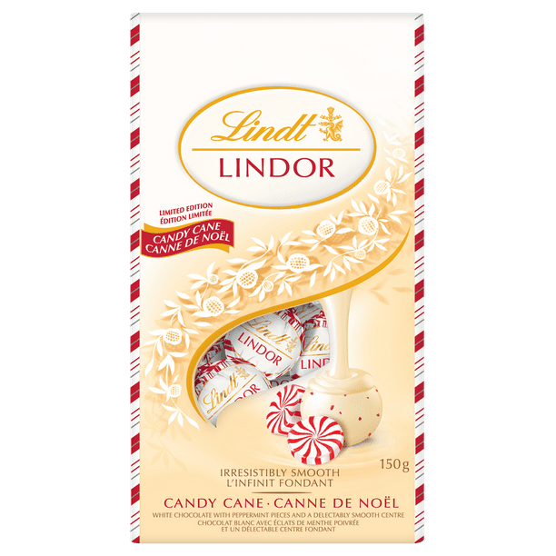 Truffes LINDOR au chocolat blanc à la canne de Noël de Lindt – Sachet (150 g)