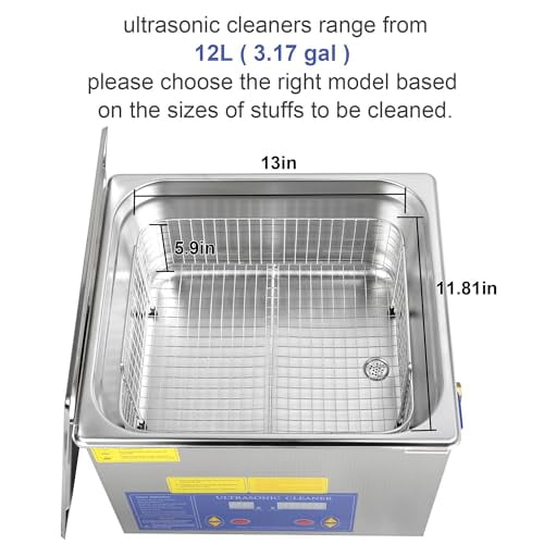Kendal Commercial Grade 360watts 12L Ultrasonic Cleaner 40kHz with Digital Timer&Heater Cleaning Machine, for Watch Instruments Industrial Parts Excellent Cleaner Solution