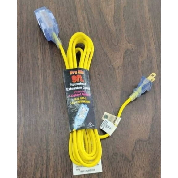 Century Wire Pro Glo 9Ft Household Extension Polarized Ac Power Cord Yellow