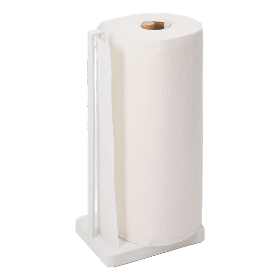 Yamazaki Home Paper Towel Holder, White, Steel Wood, No Assembly
