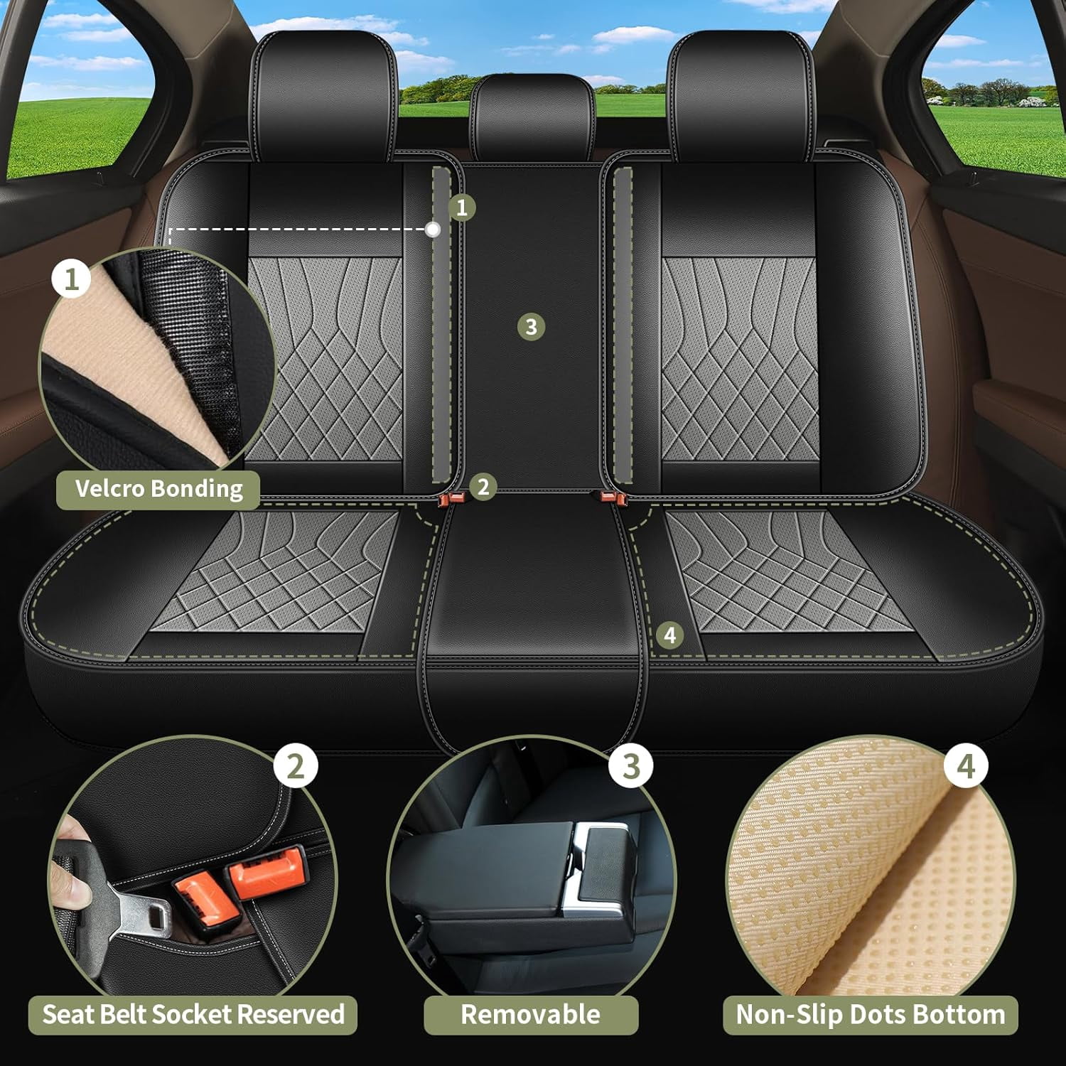 LAONNVIR Seat Covers Full Set Fit for Honda CR-V 2007-2024 2025 Faux Leather Car Seat Cover Waterproof Automotive Seat Cushion Protectors Compatible Airbag (Black&Grey,5 Seats)