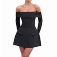 thumbnail image 2 of Women Mini Dress Off Shoulder Long Sleeve A Line Dress Short Formal Dresses Party Clubwear Black M, 2 of 9