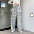 thumbnail image 3 of VISgogo Pantalones rectos de pierna ancha para mujer, pantalones largos casuales de cintura alta con estampado a cuadros y ajuste relajado VISgogo  moda, 3 of 8