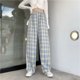 thumbnail image 3 of VISgogo Pantalones rectos de pierna ancha para mujer, pantalones largos casuales de cintura alta con estampado a cuadros y ajuste relajado VISgogo  moda, 3 of 8