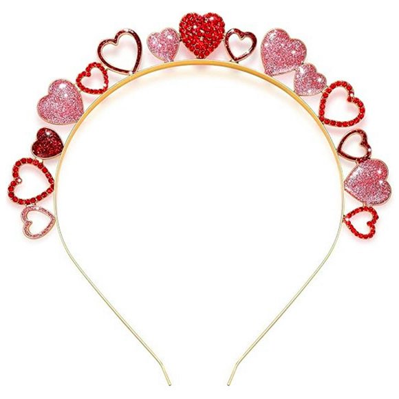 AVMBC Diademas con forma de corazón para el día de San Valentín Diademas con forma de corazón con diamantes de imitación y purpurina Aro para el cabello con forma de corazón para el día de San Valentí