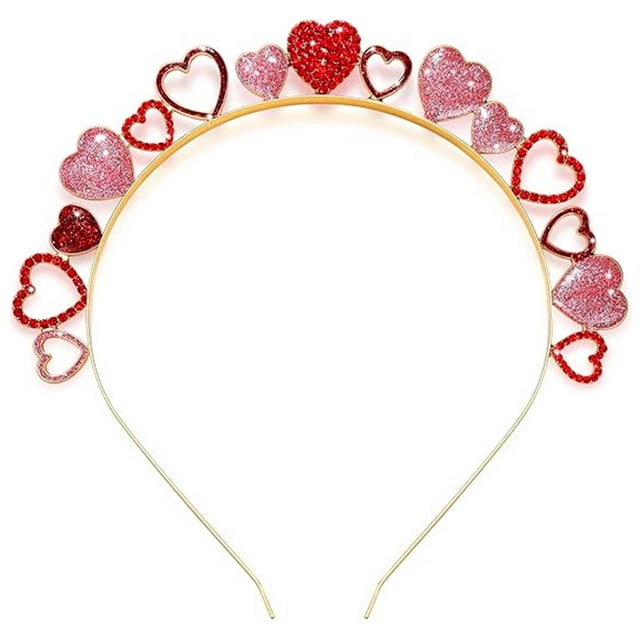 AVMBC Diademas con forma de corazón para el día de San Valentín Diademas con forma de corazón con diamantes de imitación y purpurina Aro para el cabello con forma de corazón para el día de San Valentí