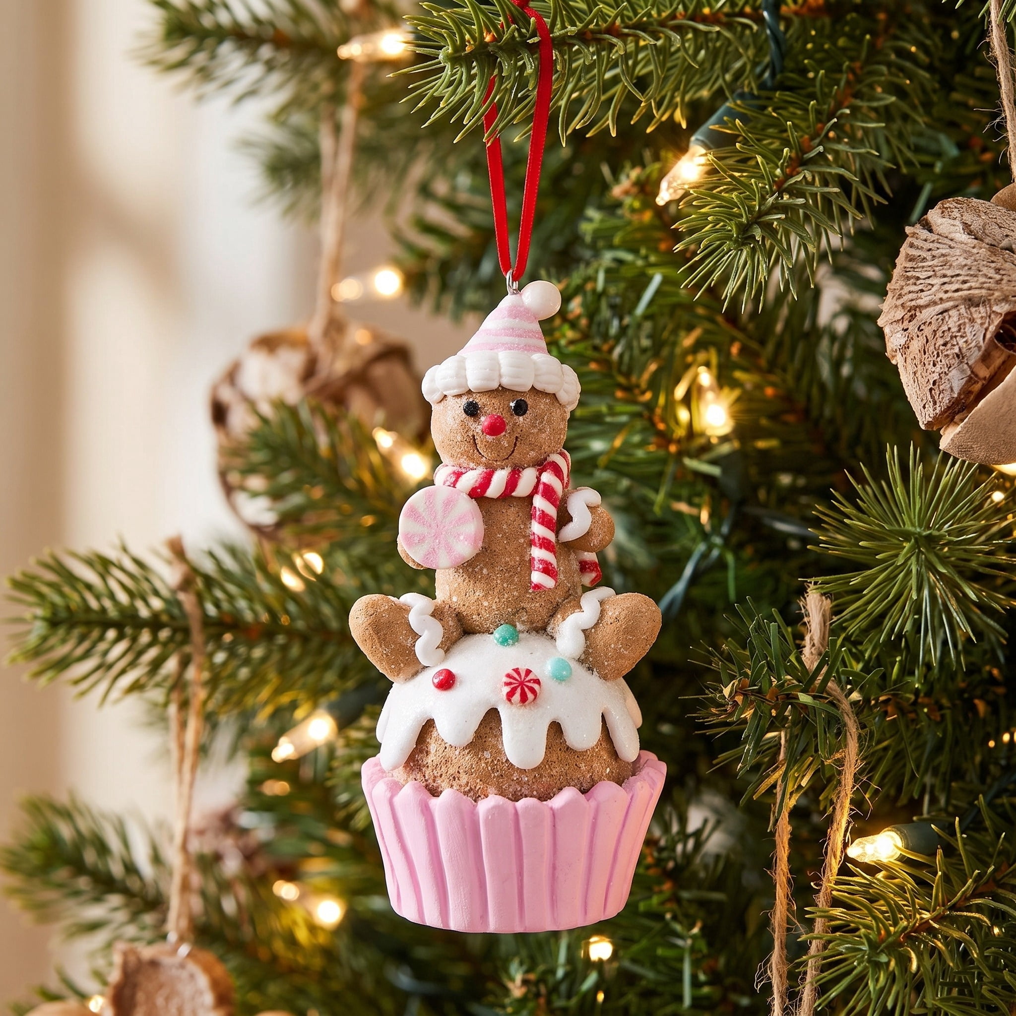 Multicolor Pastel Clay Dough Gingerbread Man Cupcake Christmas Ornament, 4.5", by Holiday Time