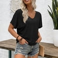 thumbnail image 5 of Staron Women's V-Neck Short Sleeve T-Shirt Casual Loose Batwing Sleeve Solid Color Blouse Top, Black XL, 5 of 5