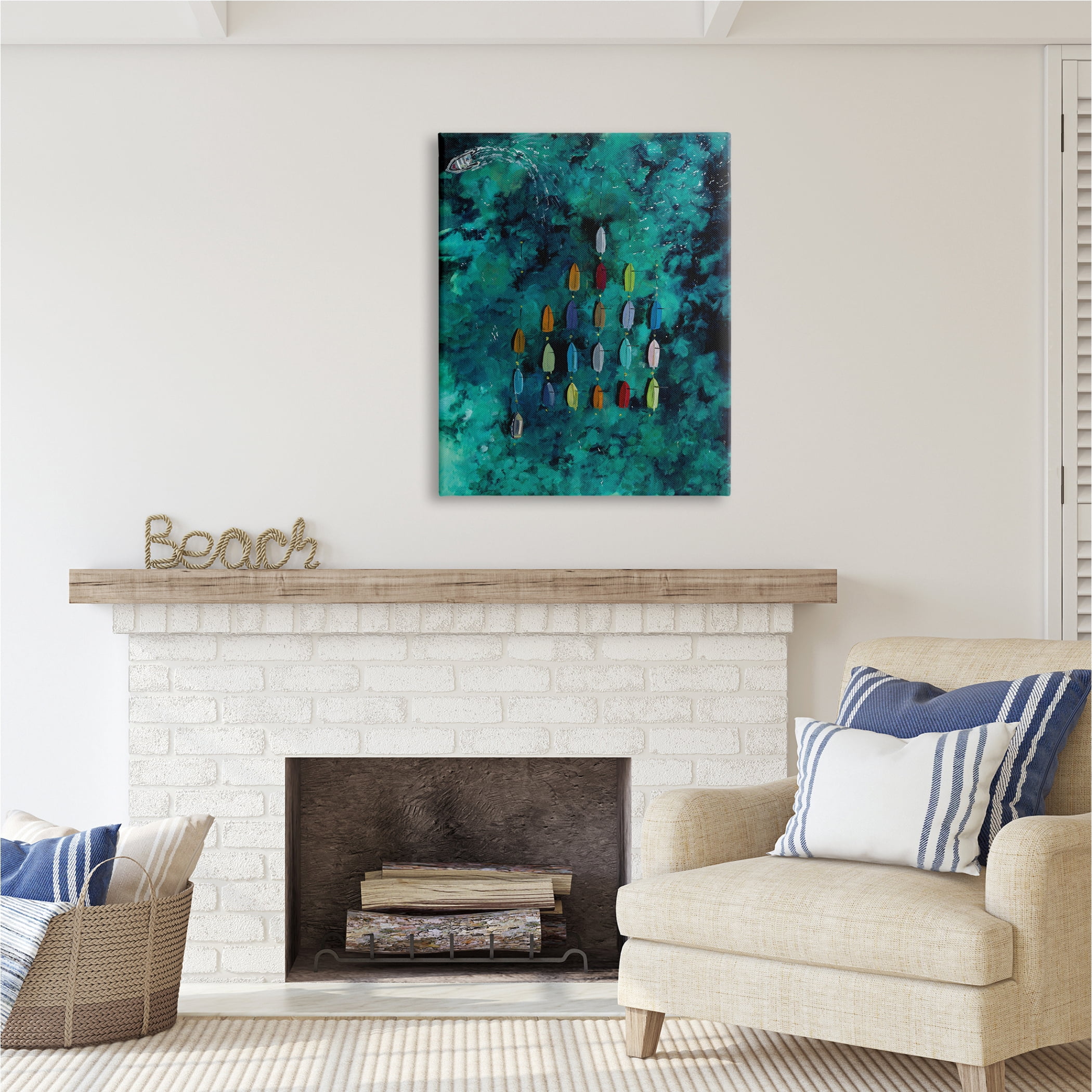 Stupell Industries Harbor From Above Painting Nature Painting Gallery Wrapped Canvas Print Wall Art, 30 x 40