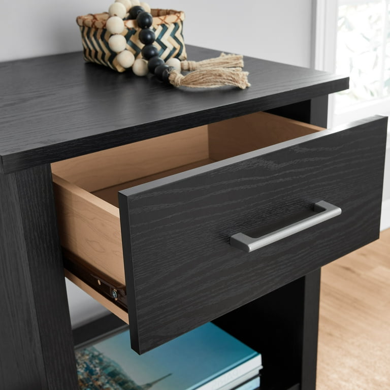 Mainstays Hillside Nightstand with Drawer, Black Finish Mainstays Hillside Nightstand with Drawer, Black Finish