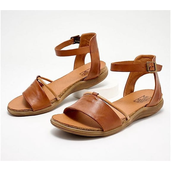 Miz Mooz Leather Demi-Wedge Wide Width Adult Ankle Strap Sandals with Buckle 1" Heel