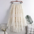 thumbnail image 2 of Riforla Ladies' Fashionable Casual Front Short Back Long Swallowtail Cake Skirt Mid Long Double Layer Mesh Puffy Skirt Half Skirt Skirts for Women Trendy Beige One Size, 2 of 4