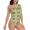 thumbnail image 3 of Zufioo Daisies Flowers Print One-shoulder Ruffled One-piece Swimsuit, High Elastic Integrated Removable Chest Pad Swimsuit Suitable for Beach, Pool and Vacation-Large, 3 of 6
