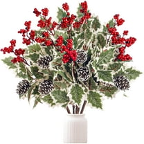 Muchenggift 16” Artificial Plastic Green and Red Christmas Branches Bouquet (6 Count)