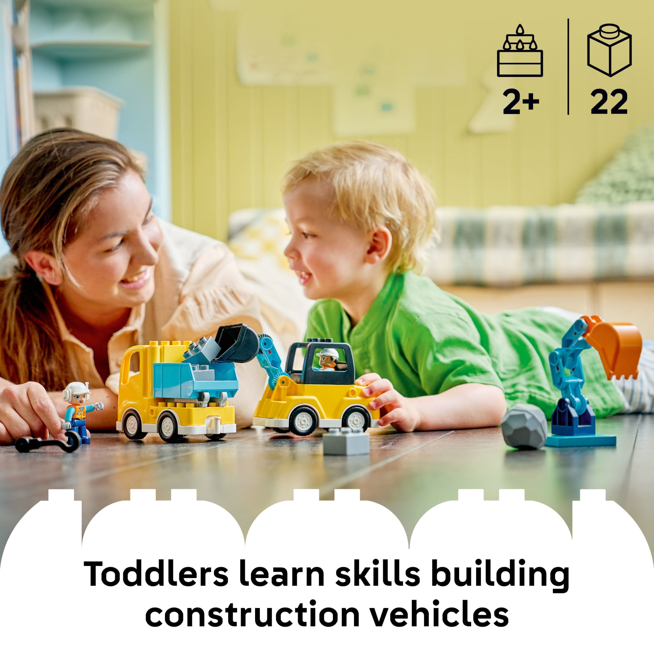 LEGO DUPLO Town 3 in 1 Construction Vehicles Toys for Toddlers - Learning & Pretend Play Set for Boys & Girls, Ages 2+ - Building Blocks for Fine Motor Skills Practice - Gift for Birthdays - 10475