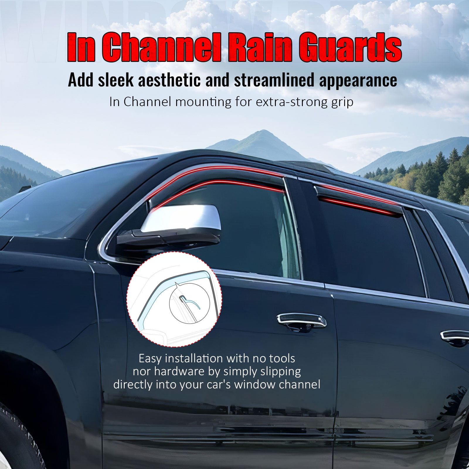 Ikon Motorsports In-Channel Window Visors for 2015-2020 Cadillac Escalade& Chevy Tahoe& GMC Yukon Acrylic Smoke Sun Rain Guard Deflectors 4PCS