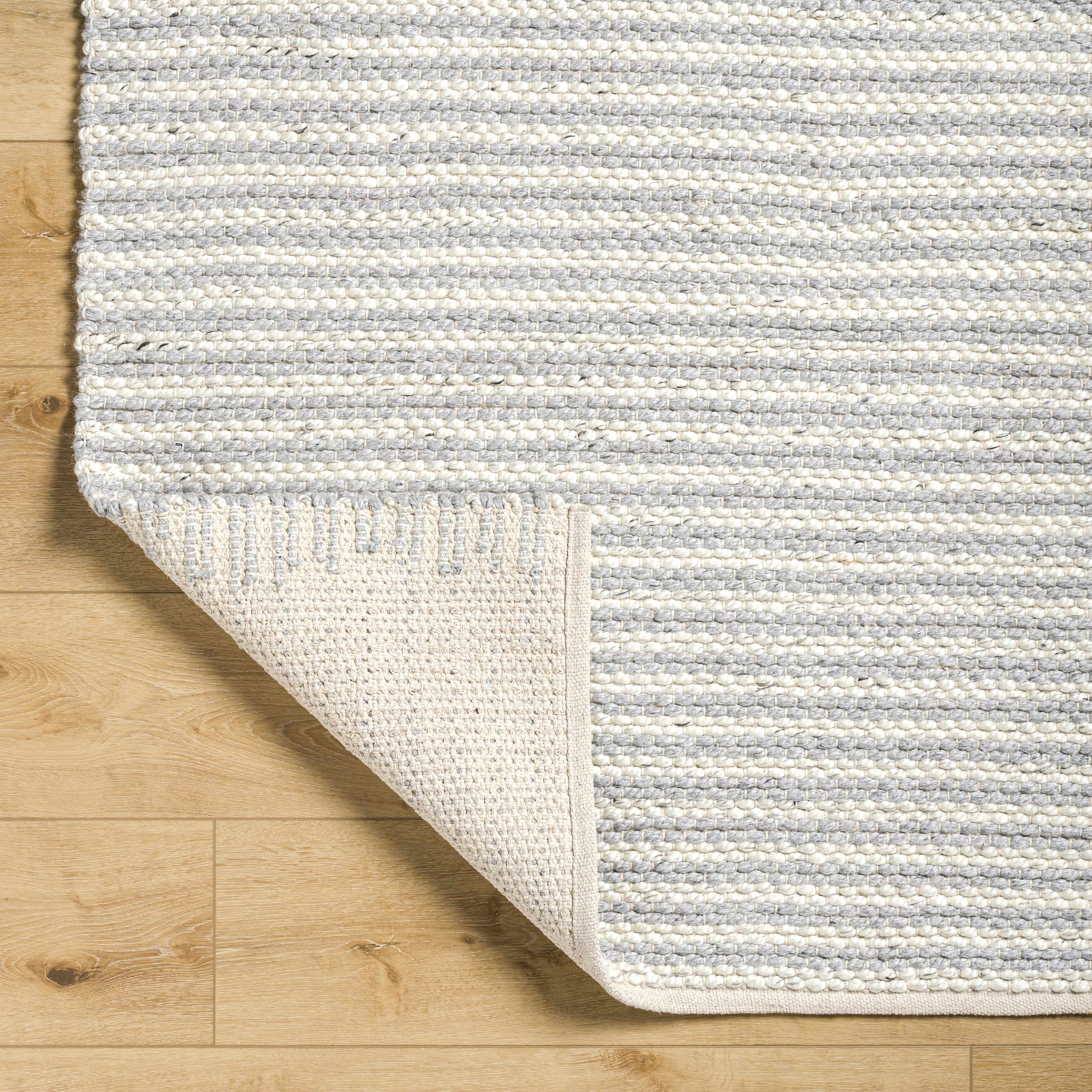 Hauteloom Ebrar Boho Hand Woven Soft Area Rug - Farmhouse Minimalist Striped Carpet for Living Room, Bedroom, Dining Room - Cream, Gray, Ivory - 27" x 45"
