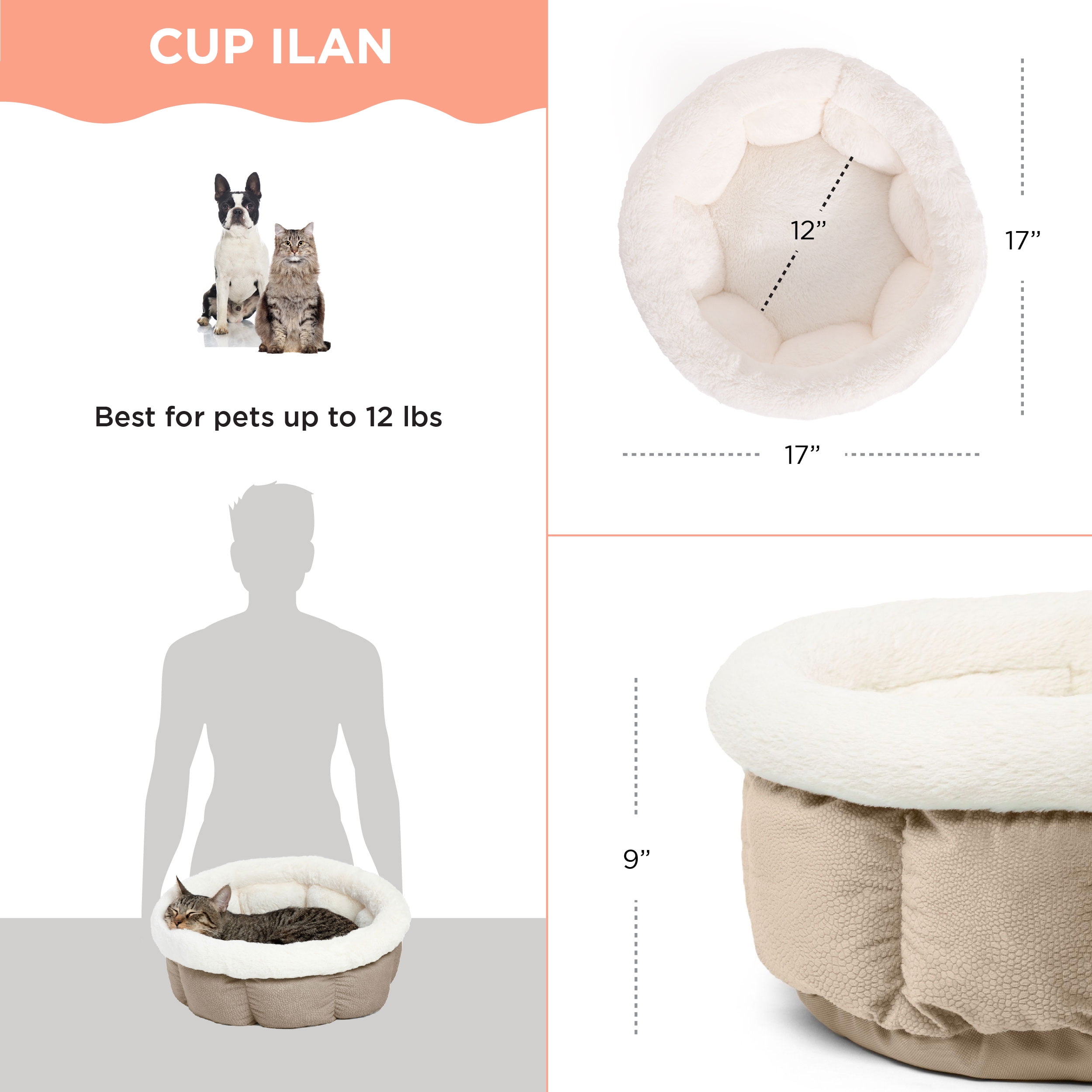 Best Friends by Sheri Cuddle Cup Ilan Cozy Microfiber Cat and Dog Bed in Standard Wheat