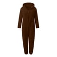 thumbnail image 4 of Rotm Women Onesie Women's Bear Ear Hooded Jumpsuit Plush Fleece Romper Pajamas Winter Warm Zip Up Onesie Sleepwear Fuzzy Sherpa Loungeweart Coffee,L, 4 of 5