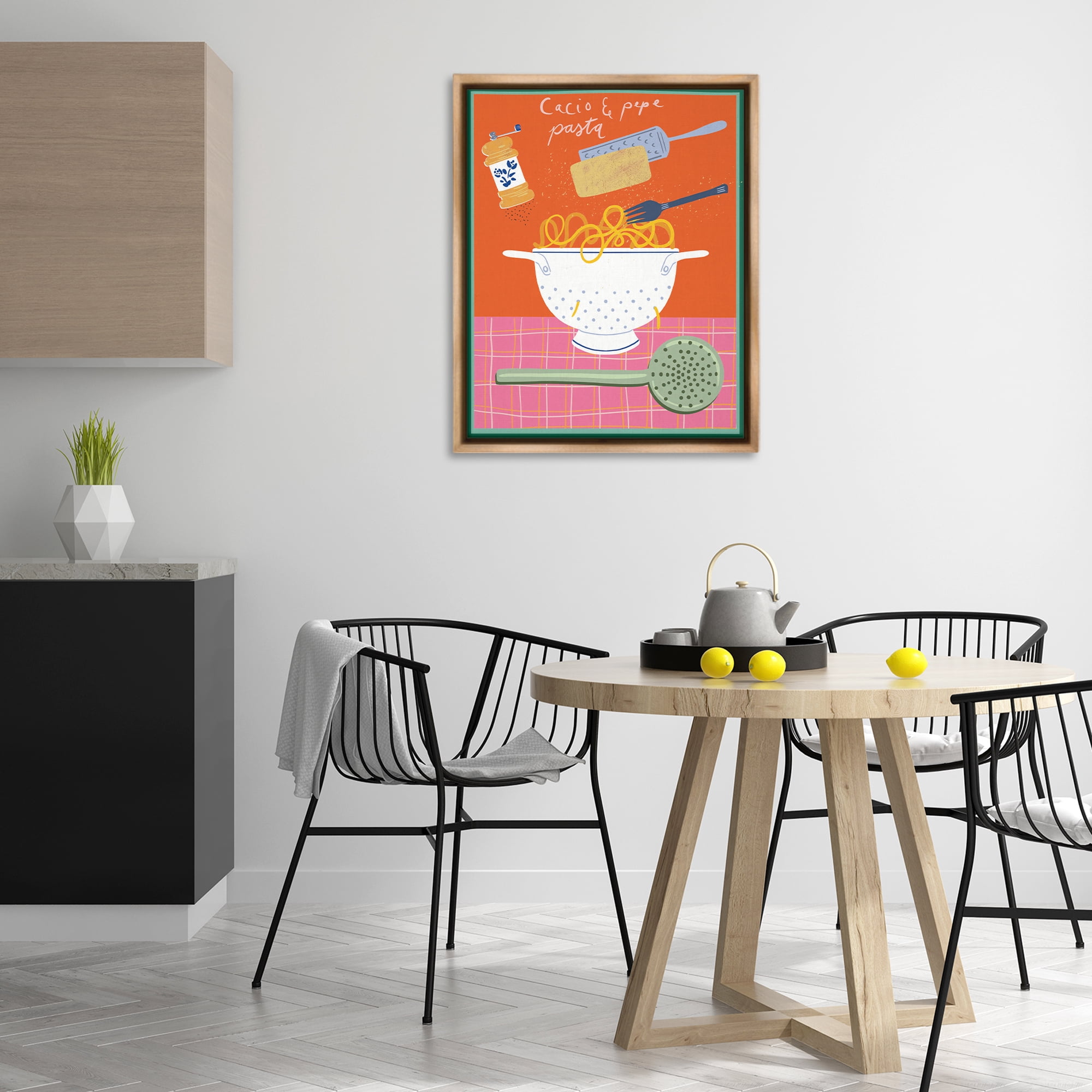 Stupell Industries Retro Italian Pasta Meal Food & Beverage Painting Brown Floater Framed Canvas Art Print Wall Art, 25 x 31
