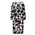 thumbnail image 4 of Xoenoiee Black Cow Print Nightgowns for Women Long Sleeve Nightshirt Zipper Front Robe Sleepwear Round Neck Nightdress Loungewear, Size 3XL, 4 of 7