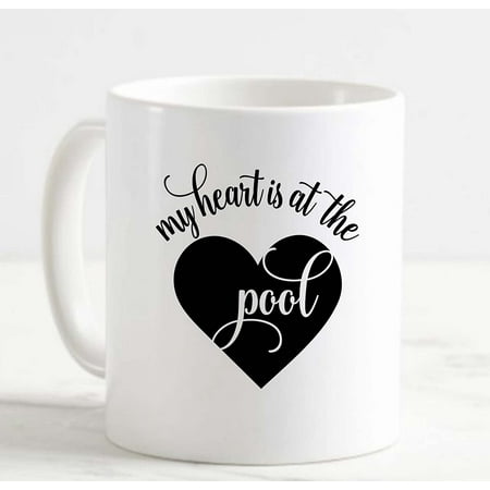 

Coffee Mug My Heart Is At The Pool Love Swimmer Team Water Sport White Cup Funny Gifts for work office him her