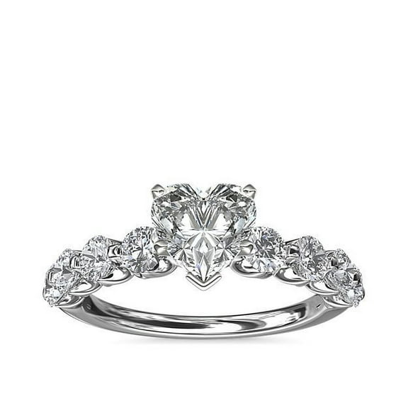 1.00 T.C.W New Design Solitaire with Accents Heart Cut Genuine Diamond Engagement Ring for Women Solid 14K White Gold Size 7