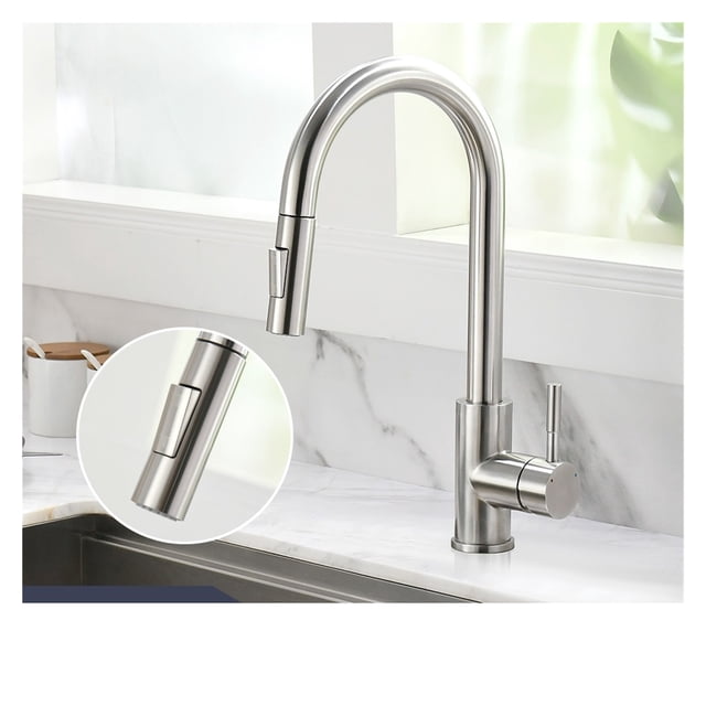 Kitchen Faucets Silver Single Handle Pull Out Kitchen Tap Single Hole Handle Swivel 360 Degree Water Mixer Tap Mixer Tap ,Effortless Installation