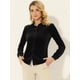 thumbnail image 2 of Blusa de manga larga con bolsillo delantero y cuello de punta para mujer, camisa de terciopelo de trabajo con botones Negro S, 2 of 5