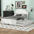 thumbnail image 3 of Full Size Wood Platform Bed with Petal-Shaped Headboard and Footboard, Wood Bed Frame with Twin Size Trundle and Solid Wood Slat, No Box Spring Needed, Easy Assembly (White), 3 of 9