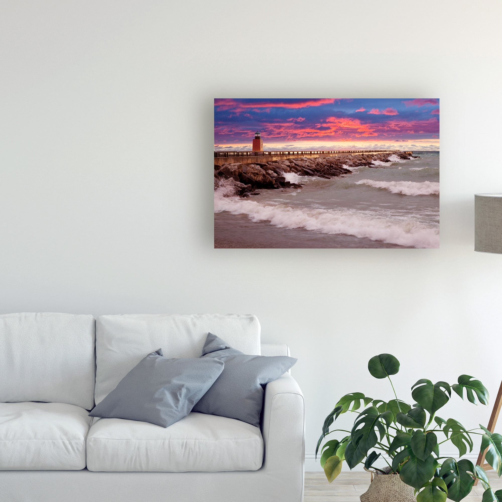 Trademark Fine Art 'Lighthouse At Sunset Michigan' Canvas Art by Monte Nagler