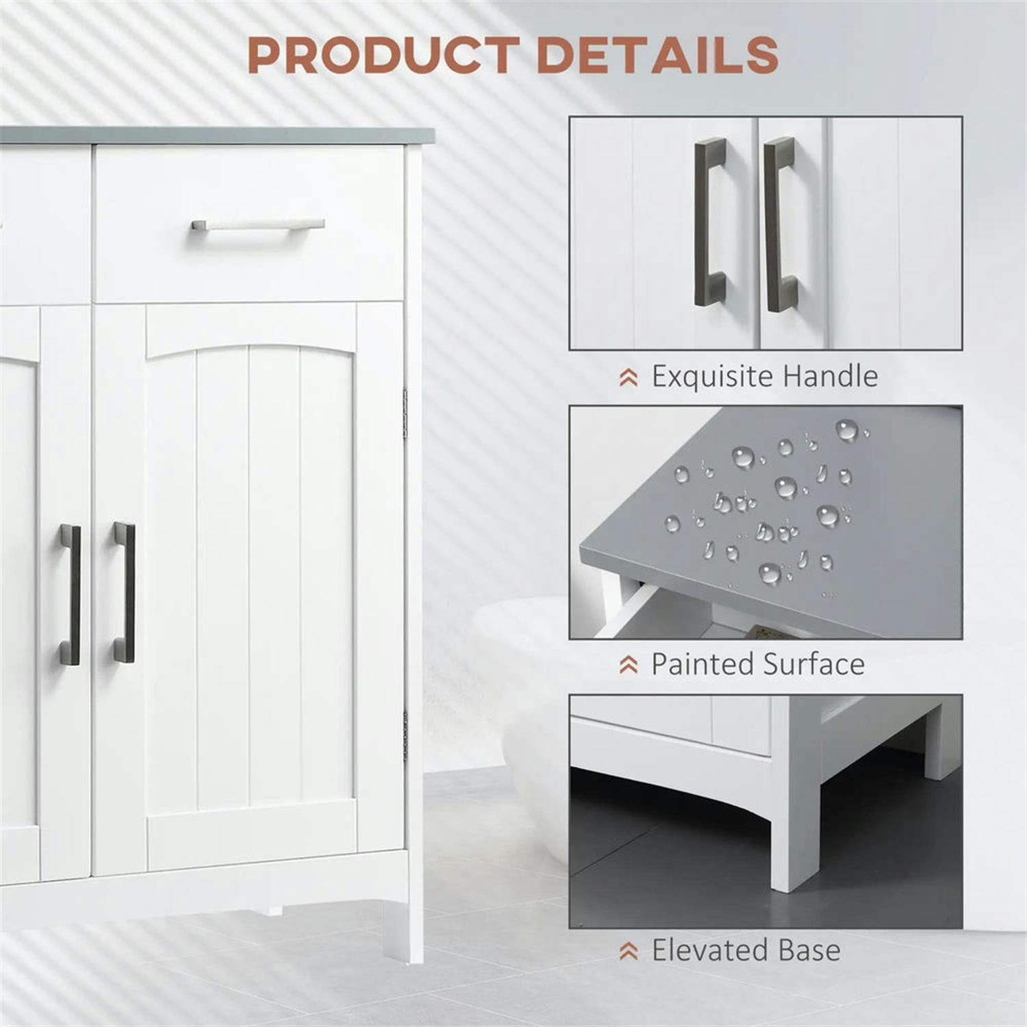 Demi Bonn 30" Bathroom Floor Cabinet, Freestanding Linen Storage Cabinet with Adjustable Shelf and Drawers, for Living room, Entryway, Kitchen, White